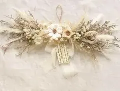 優しいアイボリーカラー♪ドライフラワーガーランド横長スワッグ・壁掛け