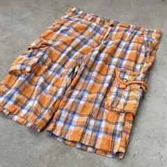 90s carbon バギーショーツ チェック 古着 オレンジ jnco 34