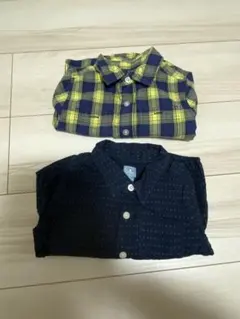 長袖シャツ ８０ネイビーとイエローのチェック柄