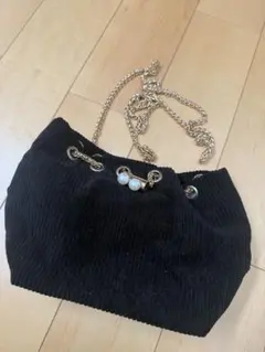 SHEINコーデュロイ 巾着 ショルダーバッグ パール