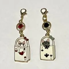 ♡handmade♡トランプバッグねこちゃん チャーム ❤️&♣️ 2個セット