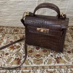 GRL ブラウン クロコダイルハンドバッグ ショルダーバッグ 肩紐付き