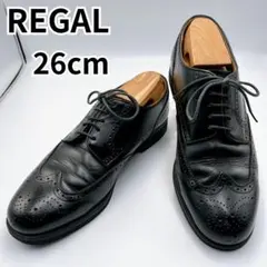 【美品】REGAL ウイングチップ メダリオン ブラック 26cm