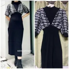 MERCURYDUO チェックジャカードドッキングニットワンピース