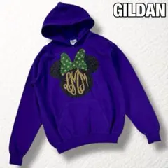 希少【GILDAN】ヘビーブレンド パーカー ミニー グリッタープリント 紫のサムネイル
