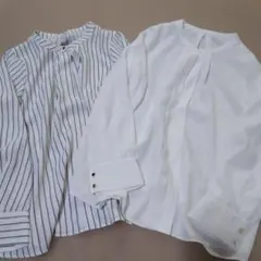グローバルワーク　ブラウス　ホワイト　ストライプ　М　長袖　オフィスカジュアル