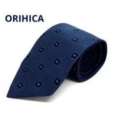 ORIHICA ネクタイ　アクアマリン×紺　スクエア小紋　シルク100% 日本製