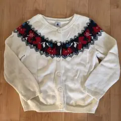 PETIT BATEAU アイボリー ねこカーディガン 116cm