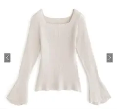 スクエアネックフレアスリーブリブニットトップス[k9153c]