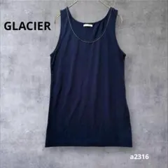 【グラシア】タンクトップ　ノースリーブ　ラメ入り　トップス　ネイビー　L