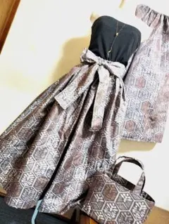 1988 大島紬リメイク☆ギャザースカート+ガウチョパンツ＆トートバッグ