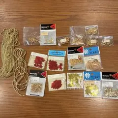 ハンドメイド素材セット ビーズ・スパンコール・ボールチェーン　クリスマス向き