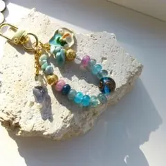 FUKUさま専用癒しの石☆ラリマーフローライト×瑪瑙×瑠璃キーホルダー