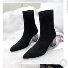 ラメ　ニットブーツ　ソックスブーツ チャンキーヒール 24.5cm