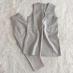 大きいサイズ✨ラナン　防シワ/抗菌防臭　ノーカラーロングジレセットアップ