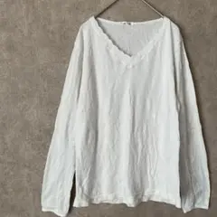 長袖カットソー 白 Vネック 薄手 シンプル USA古着