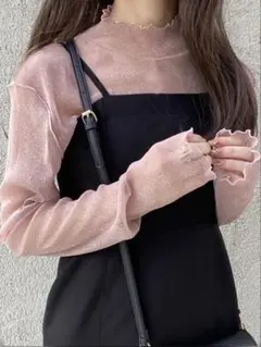【おまとめ購入で200円引き】GRL ラメシアーメロートップス ピンク Sサイズ