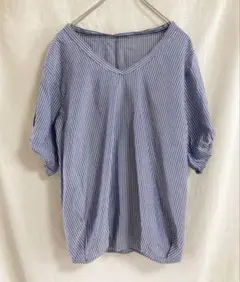 グリーンレーベルリラクシング　ストライプ　半袖　ブラウス　プルオーバー