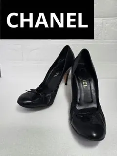 シャネル ココマーク リボン パンプス レザー 黒 CHANEL (38C)のサムネイル