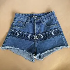 ANAP 刺繍デニムショートパンツ S ネイティブ柄