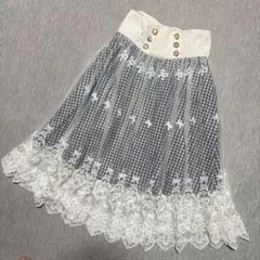 美品★axes femme POETIQUE★刺繍￼レース&チェックスカート
