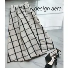 デザインアエラ　design aera フレアスカート Aライン　チェック　白