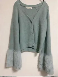 【美品】LILY BROWN ニットファーカーディガン　ブルー