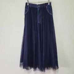 【FLEUR DE KALINA】（F）チュールデニム切り替えフレアスカート
