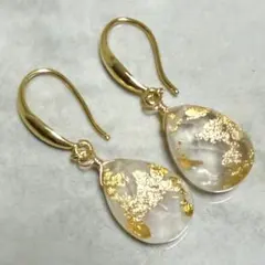【ローズクォーツ】 ハンドメイド ピアス イヤリング 天然石 ゴールドフレーク