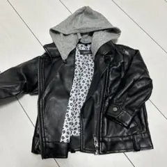 フード付き黒皮ジャケット 80サイズ