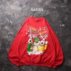 00’s Hanes トレーナー クリスマス　トナカイ　雪だるま　キャラ　レッド