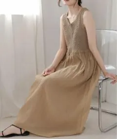 Bab クロシェコンビキャミワンピース　モカ　ベージュ　キャミワンピ　美品！