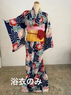 花柄浴衣 紺色 椿柄