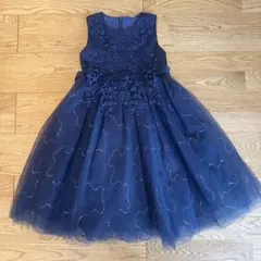 ネイビー刺繍チュールドレス　120