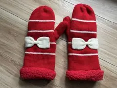 赤　ストライプ　ニット手袋