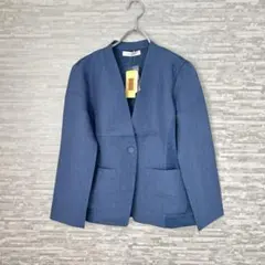 【新品未使用・タグ付き】Tres Femme L ノーカラー ジャケット　青