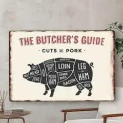 豚ブリキ看板 ブッチャーガイド アメリカン雑貨ポーク 焼肉 ステーキ