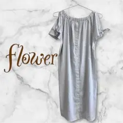 flower フラワー　オフショルダー ストライプ 半袖　シャツワンピースのサムネイル