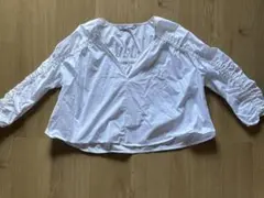 ZARA ホワイト五分袖ブラウス ギャザー入り
