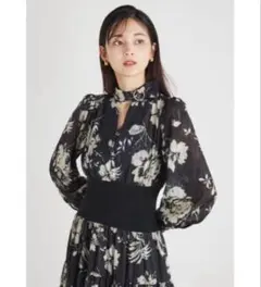 rienda シアーギャザーフレアワンピース