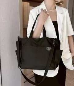 軽量 ナイロン トートバッグ 黒 2WAY ショルダー 通勤 通学 マザーズ