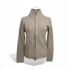 リブ編み ベージュ 長袖セーター ジッパー付き　Mサイズ