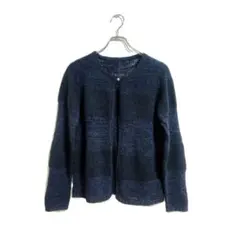 カーディガン ネイビー ボーダーニット 長袖 前開き ニット カジュアル 美品