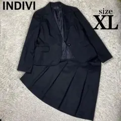 INDIVI ブラック　ストライプ　プリーツスカート　サイズ42(XL)