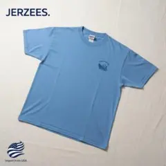 訳あり JERZEES USA古着 プリント クルー 半袖 Tシャツ M 青