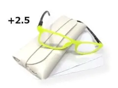 老眼鏡 ブライトカラーフレーム ケース付 送料無料 イエロー+2.5