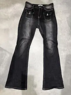 nabi ブラック フレアデニム パンツ