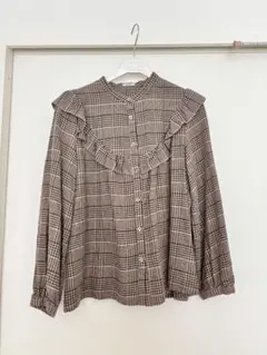 haupia チェック柄 フリルブラウス 長袖　秋冬物のサムネイル