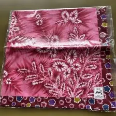 民芸品 花柄 ハンカチ ピンク