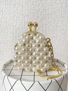 パール風ビーズ がま口 キラキラ コインケース ピルケース